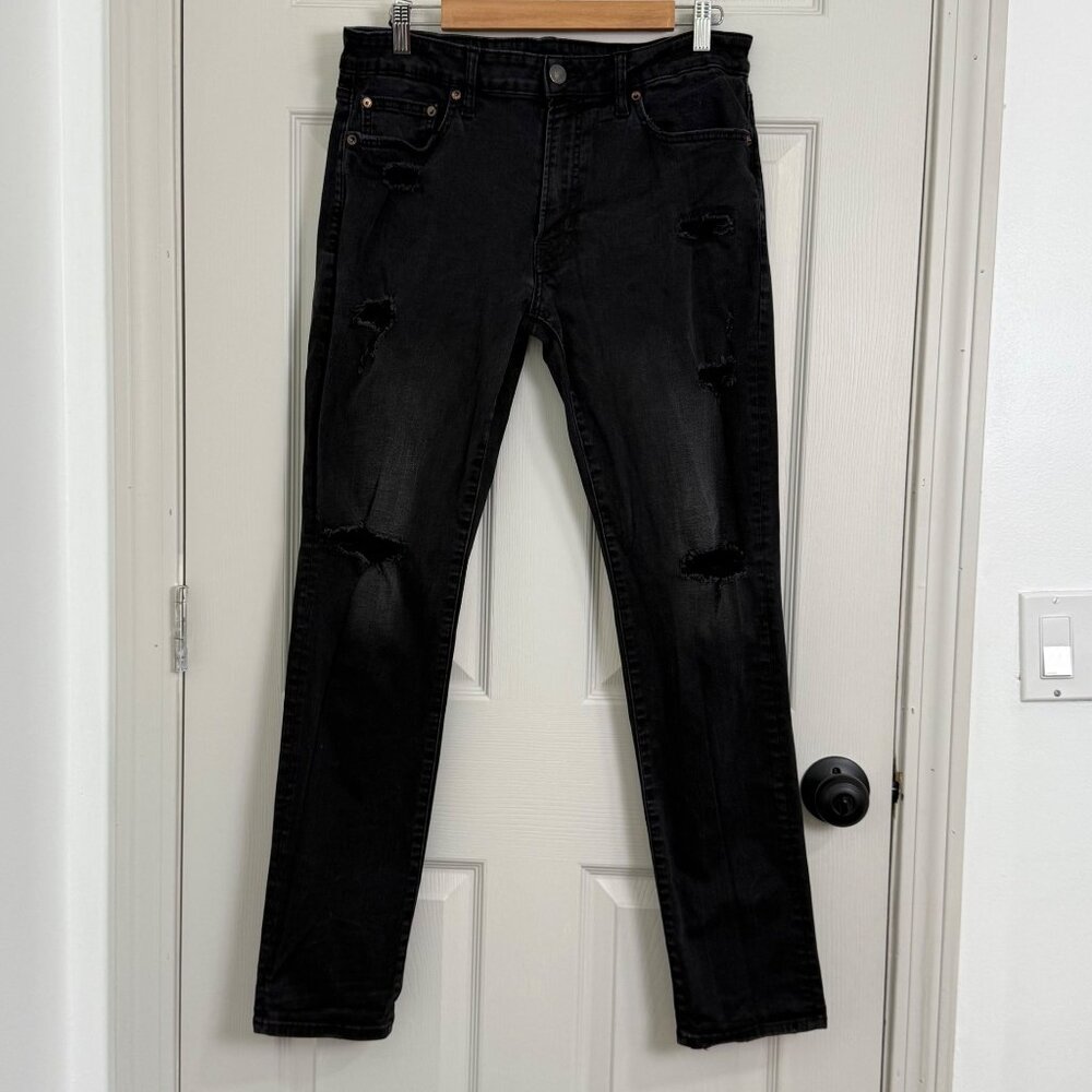 American Eagle Slim Jeans Mens 33x30 Black Distressed Grunge Next Level Flex